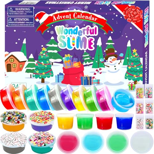 PANSHAN Fidget Adventskalender 2024 Crystal Slime Weihnachten Countdown Kalender Spielzeug Urlaub Set 24 Tage Xmas Überraschung Geschenk Spielzeug für Kinder Mädchen Jungen Alter 3 4 5 6 7 8 9+, Blau von PANSHAN