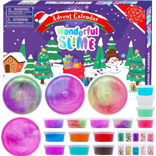 PANSHAN Slime Weihnachts-Countdown-Adventskalender 2024 – 24 Tage voller Spaß Kristallschleim & Fidget Toys & Party Favors | Aufregendes Set für Kinder ab 3 Jahren von PANSHAN