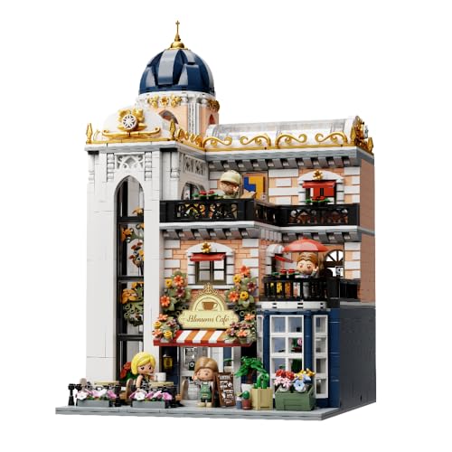 PANTASY Blossom Café Bauset für Erwachsene, detailreiches Modular-Gebäude im Retro-Stil mit Einrichtung & Blumenterrasse, kreatives Architektur-Bauspielzeug für Baustein- und Designliebhaber von PANTASY