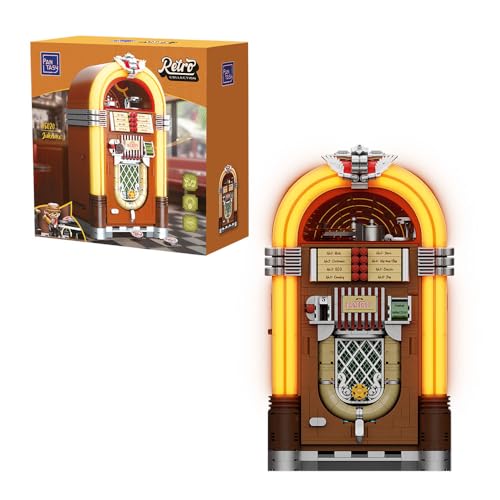 PANTASY Retro-Jukebox-Bauset mit Münz- & Soundfunktion, Mechanisches Musikbox-Modell mit Acryl-Schallplatten, Aufnahmestudio & Minifigur, Sammler-Bauset als Geschenk für Erwachsene und Teenager von PANTASY