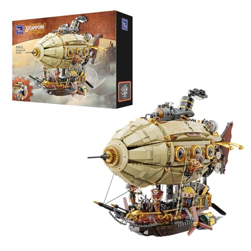 PANTASY Steampunk-Luftschiff Modellbausatz für Erwachsene, zweilagiger Zeppelin mit Zahnrad-Mechaniksystem, DIY-Bausteinset, Retro-Sci-Fi-Konstruktionsspielzeug für Sammler & zur Ausstellung von PANTASY
