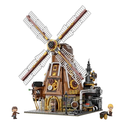 PANTASY Windmühlen-Werkstatt Bauset für Erwachsene, Vintage Klemmbausteine Modell mit Zahnrädern Details, Kreatives DIY Architektur Set, Geschenk für Bastler & Sammler von PANTASY