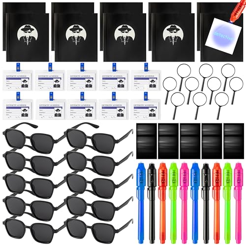 PANTIDE 60-teiliges Detektiv-Partyspielzeug – Spionage-Partyzubehör, Taschenfüller-Set mit 10 unsichtbaren UV-Licht-Tintenstift, Notizbuchlupe, Detektiv-ID-Karte, Sonnenbrille, Detektiv-Kostüm PANTIDE 60-teiliges Detektiv-Partyspielzeug – Spionage-Partyzubehör, Taschenfüller-Set mit 10 unsichtbaren UV-Licht-Tintenstift, Notizbuchlupe, Detektiv-ID-Karte, Sonnenbrille, Detektiv-Kostüm von PANTIDE