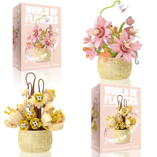 PANYI 2 Stück Immerwährende Blumenbausteine Mini-Baustein-Bonsai-Pflanzen DIY Bausteine Spielzeug Blume Blumenpflanzen Blumen Bausteine Set Geeignet für Die Heimdekoration von PANYI