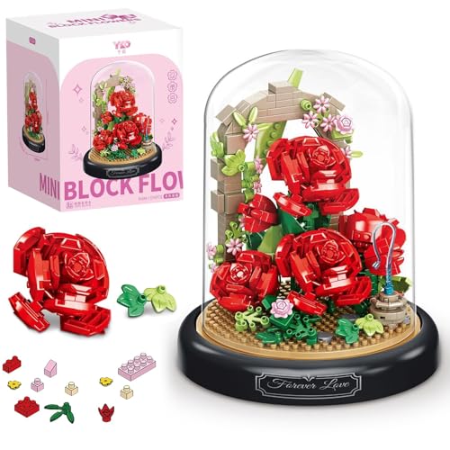 Blumen Rose Klemmbausteine,Rose Unsterblicher Blumenstrauß Baustein,Blumen Bausteine Set,Kunstpflanzen Bausteine ​​​​für Erwachsene, Erwachsene und Kinder ab 10 Jahren von PANYI