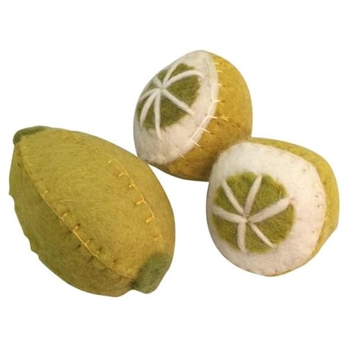 PAPOOSE TOYS Fruits en Laine feutrée-3 Citrons Lebensmittelspielzeug, Mehrfarbig (PP194) von PAPOOSE TOYS