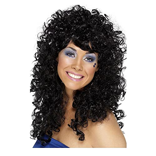 PAPSTAR NEU Perücke Damen Langhaar mit kleinen Locken, Boogie Babe, schwarz - mit Haarnetz von PAPSTAR