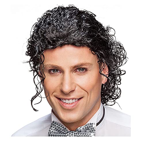 PAPSTAR NEU Perücke Herren Popstar Michael, Zopf im Nacken, schwarz - mit Haarnetz von PAPSTAR