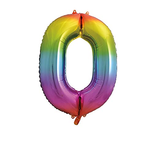 WOOOOZY NEU Riesiger Folienballon Regenbogen, Premiumqualität, Zahl 0, Höhe: ca. 86 cm von PAPSTAR