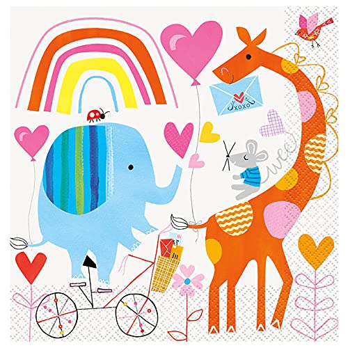WOOOOZY NEU Servietten mit Zoo-Tieren für Baby Shower Party, Größe: ca. 33 x 33 cm, 16 Stück von PAPSTAR