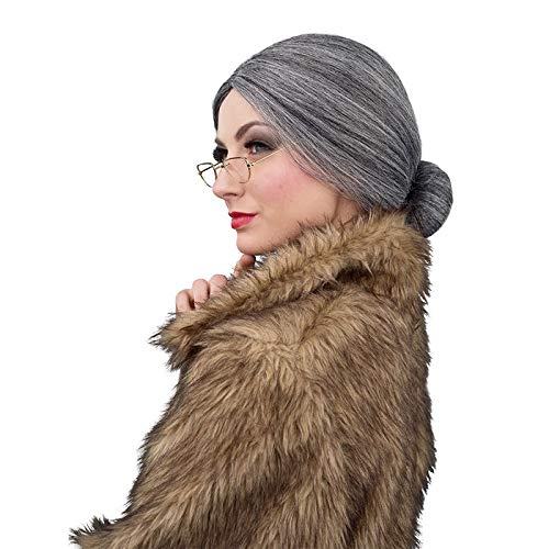 WOOOOZY Perücke Oma Dutt, dunkelgrau, mit Brille von PAPSTAR
