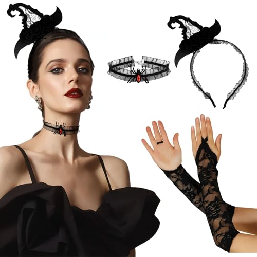 3Pcs Halloween Haarreifen mit Kette & Spitze Handschuh,Gothic Haarreif Halloween Kopfschmuck Schwarz Halloween Kostüm Accessoires Damen Haarband Halloween Karneval Fasching Motto Party 3Pcs Halloween Haarreifen mit Kette & Spitze Handschuh,Gothic Haarreif Halloween Kopfschmuck Schwarz Halloween Kostüm Accessoires Damen Haarband Halloween Karneval Fasching Motto Party von PAPU
