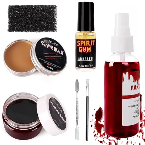 7er Kunstblut Halloween Make Up Set,Kunstblutgel & Fake Blood Spray & Narbenwachs & Hautkleber mit Schaber Tupfschwämmen Pinsel für Wunden Halloween Schminke Vampir Zombie Narben Wundschorf 7er Kunstblut Halloween Make Up Set,Kunstblutgel & Fake Blood Spray & Narbenwachs & Hautkleber mit Schaber Tupfschwämmen Pinsel für Wunden Halloween Schminke Vampir Zombie Narben Wundschorf von PAPU