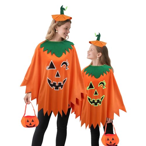 Eltern-Kind Kürbis Kostüm - Glow in The Dark Kürbis Kostüme Kinder mit Kürbishaarreif & Süßigkeitentasche,Unisex Halloween Kürbiskostüm Lustig Halloween Kostüme Kinder Pumpkin Costume Mädchen Lleid Eltern-Kind Kürbis Kostüm - Glow in The Dark Kürbis Kostüme Kinder mit Kürbishaarreif & Süßigkeitentasche,Unisex Halloween Kürbiskostüm Lustig Halloween Kostüme Kinder Pumpkin Costume Mädchen Lleid von PAPU