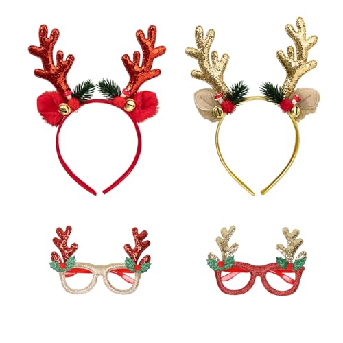 PAPU Glitzer Rentier Haarreif Weihnachten mit Weihnachtsgläser Set,4er Weihnachtshaarreif Weihnachtskostüm Zubehör mit Glöckchen Geweih Weihnachts Haarschmuck für Weihnachtsfeier Erwachsene Kinder PAPU Glitzer Rentier Haarreif Weihnachten mit Weihnachtsgläser Set,4er Weihnachtshaarreif Weihnachtskostüm Zubehör mit Glöckchen Geweih Weihnachts Haarschmuck für Weihnachtsfeier Erwachsene Kinder von PAPU