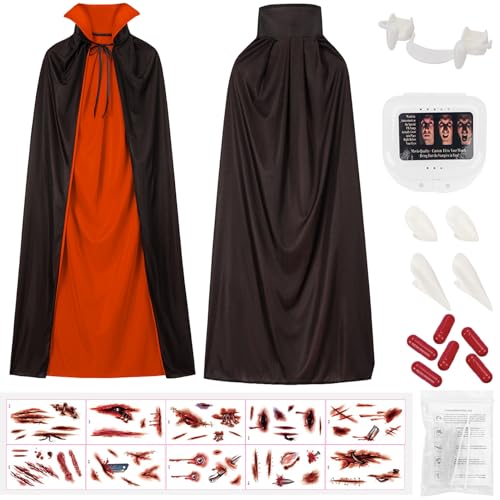 Vampir Kostüm Kinder,90/120/140cm Rot Schwarz Doppelseitig Vampir Umhang Mit Vampire Accessoires Halloween Kostüm Kinder Dracula Jungen Mädchen Vampire Cape für Verkleidung Cosplay Party von PAPU