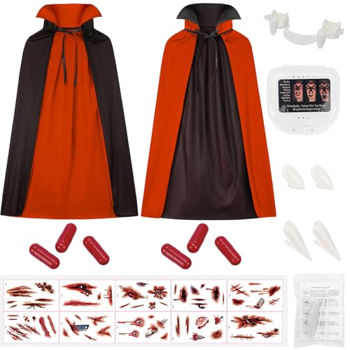 Vampir Kostüm Kinder Set,90/120/140cm Rot Schwarz Doppelseitig Vampirumhang mit Vampir Accessoires Zähne Tattoos Halloween Kostüm Kinder Umhang Draculas Jungen Mädchen Vampire Cape Verkleidung Vampir Kostüm Kinder Set,90/120/140cm Rot Schwarz Doppelseitig Vampirumhang mit Vampir Accessoires Zähne Tattoos Halloween Kostüm Kinder Umhang Draculas Jungen Mädchen Vampire Cape Verkleidung von PAPU