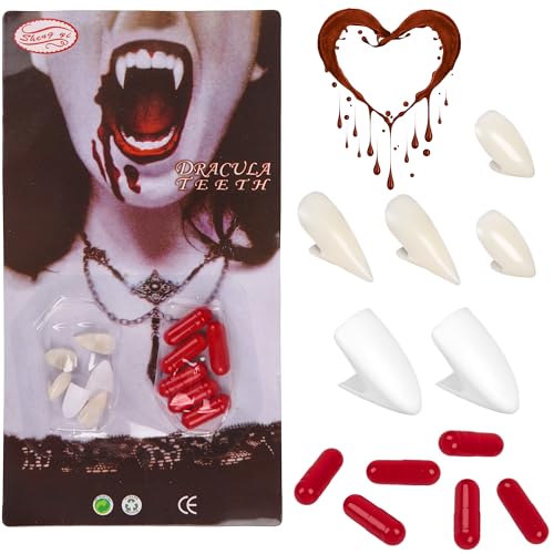 Vampirzähne Set,3 Paar 13/15/17mm Halloween Zähne Vampir Zubehör & Kunstblut & Kleber Vampirgebiss Erwachsene Kinder Vampire Teeth für Halloween Kostüm Vampir Accessoires Dracula Fangs Werwolf Vampirzähne Set,3 Paar 13/15/17mm Halloween Zähne Vampir Zubehör & Kunstblut & Kleber Vampirgebiss Erwachsene Kinder Vampire Teeth für Halloween Kostüm Vampir Accessoires Dracula Fangs Werwolf von PAPU