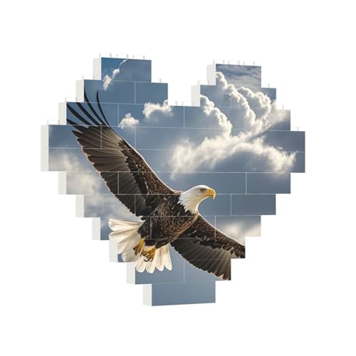 Baustein-Puzzle, Herz, Adler fliegt im Himmel, Baustein-Puzzle, Puzzles für Erwachsene, personalisiertes Fotoblock-Puzzle, Heimdekoration, 3D-Stein-Puzzle für Damen und Herren von PAQOLSMCKR
