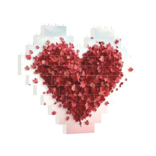 Baustein-Puzzle, Herz, Ahornblätter, Herz, Baustein-Puzzle, Puzzles für Erwachsene, personalisiertes Fotoblock-Puzzle, Heimdekoration, 3D-Stein-Puzzle für Damen und Herren von PAQOLSMCKR