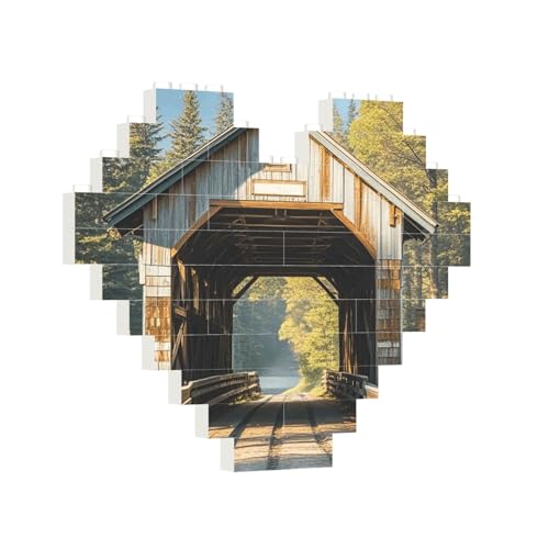 Baustein-Puzzle, Herz, Albany, überdachte Brücke, Baustein-Puzzle, Puzzles für Erwachsene, personalisiertes Fotoblock-Puzzle, Heimdekoration, 3D-Stein-Puzzle für Damen und Herren von PAQOLSMCKR