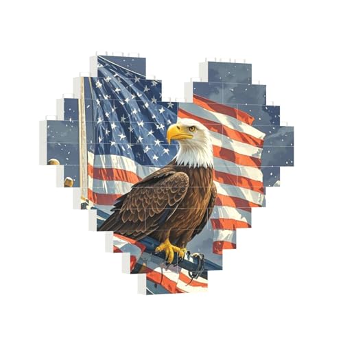 Baustein-Puzzle, Herz, Amerika-Flagge und Adler, Baustein-Puzzle, Puzzles für Erwachsene, personalisiertes Fotoblock-Puzzle, Heimdekoration, 3D-Stein-Puzzle für Damen und Herren von PAQOLSMCKR