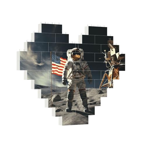 Baustein-Puzzle, Herz, Astronaut, Landung auf dem Mond, Baustein-Puzzle, Puzzles für Erwachsene, personalisiertes Fotoblock-Puzzle, Heimdekoration, 3D-Ziegel-Puzzle für Damen und Herren von PAQOLSMCKR