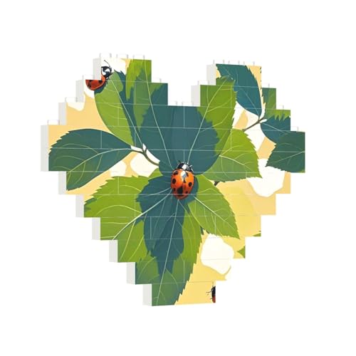 Baustein-Puzzle, Herz, Blätter und Marienkäfer, Baustein-Puzzle, Puzzles für Erwachsene, personalisiertes Fotoblock-Puzzle, Heimdekoration, 3D-Ziegel-Puzzle für Damen und Herren von PAQOLSMCKR