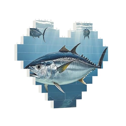 Baustein-Puzzle, Herz, Blauflossen, Thunfisch, Thunnus, Baustein-Puzzle, Puzzles für Erwachsene, personalisiertes Fotoblock-Puzzle, Heimdekoration, 3D-Stein-Puzzle für Damen und Herren von PAQOLSMCKR