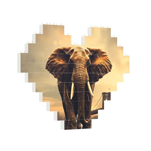 Baustein-Puzzle, Herz, Elefant auf einer Brücke, Baustein-Puzzle, Puzzles für Erwachsene, personalisiertes Fotoblock-Puzzle, Heimdekoration, 3D-Stein-Puzzle für Damen und Herren von PAQOLSMCKR