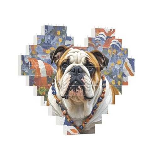 Baustein-Puzzle, Herz, Englische Bulldogge, Baustein-Puzzle, Puzzles für Erwachsene, personalisiertes Fotoblock-Puzzle, Heimdekoration, 3D-Stein-Puzzle für Damen und Herren von PAQOLSMCKR