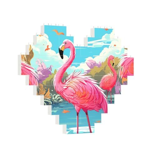 Baustein-Puzzle, Herz, Flamingo, Vogel, Baustein-Puzzle, Puzzles für Erwachsene, personalisiertes Fotoblock-Puzzle, Heimdekoration, 3D-Ziegel-Puzzle für Damen und Herren von PAQOLSMCKR
