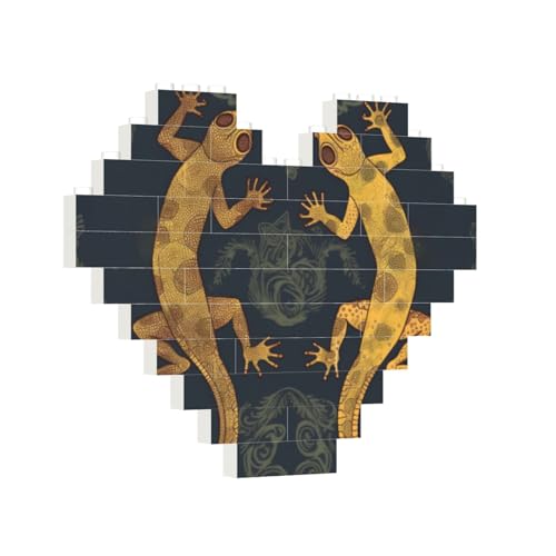 Baustein-Puzzle, Herz, Gecko, Eidechsen, Baustein-Puzzle, Puzzles für Erwachsene, personalisiertes Fotoblock-Puzzle, Heimdekoration, 3D-Stein-Puzzle für Damen und Herren von PAQOLSMCKR
