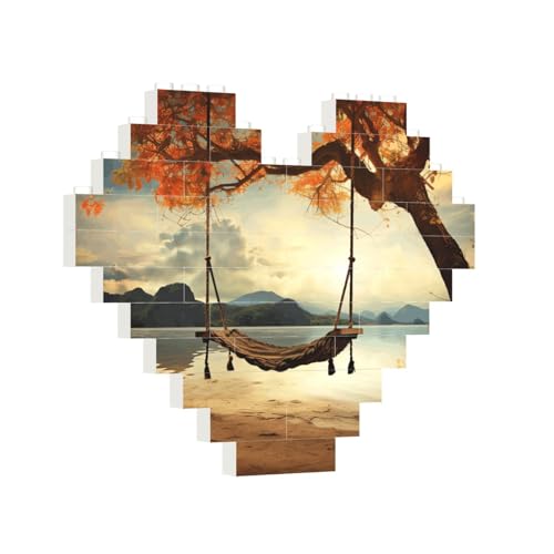 Baustein-Puzzle, Herz, Herbstschaukel und Baum, Baustein-Puzzle, Puzzles für Erwachsene, personalisiertes Fotoblock-Puzzle, Heimdekoration, 3D-Ziegel-Puzzle für Damen und Herren von PAQOLSMCKR