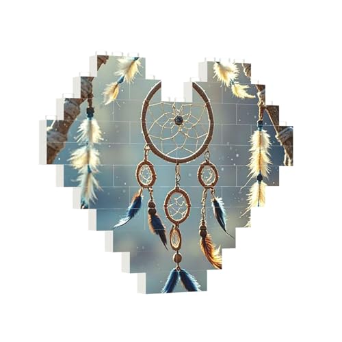 Baustein-Puzzle, Herz, Indianer-Traumfänger, Baustein-Puzzle, Puzzles für Erwachsene, personalisiertes Fotoblock-Puzzle, Heimdekoration, 3D-Stein-Puzzle für Damen und Herren von PAQOLSMCKR