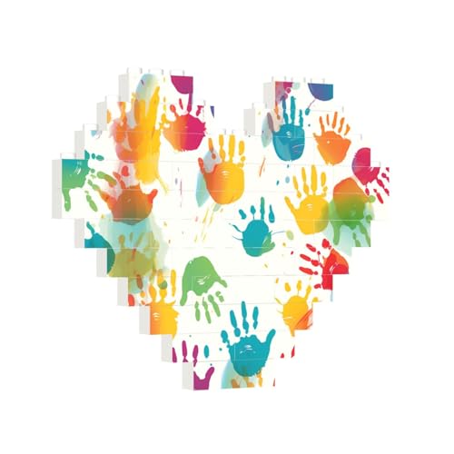 Baustein-Puzzle, Herz, Kinder, Handabdruck, Baustein-Puzzle, Puzzles für Erwachsene, personalisiertes Fotoblock-Puzzle, Heimdekoration, 3D-Stein-Puzzle für Damen und Herren von PAQOLSMCKR