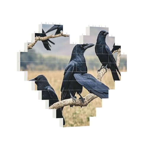 Baustein-Puzzle, Herz, Krähe, Vögel, Baustein-Puzzle, Puzzles für Erwachsene, personalisiertes Fotoblock-Puzzle, Heimdekoration, 3D-Ziegel-Puzzle für Damen und Herren von PAQOLSMCKR