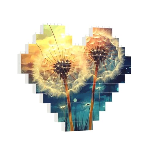 Baustein-Puzzle, Herz, Löwenzahn, Baustein-Puzzle, Puzzles für Erwachsene, personalisiertes Fotoblock-Puzzle, Heimdekoration, 3D-Ziegel-Puzzle für Damen und Herren von PAQOLSMCKR