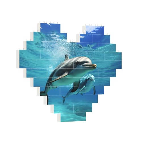 Baustein-Puzzle, Herz, Marine-Delfin, Baustein-Puzzle, Puzzles für Erwachsene, personalisiertes Fotoblock-Puzzle, Heimdekoration, 3D-Stein-Puzzle für Damen und Herren von PAQOLSMCKR