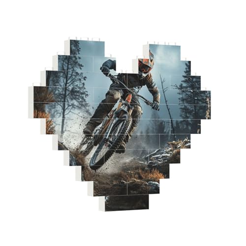 Baustein-Puzzle, Herz, Mountainbike-Turnier-Baustein-Puzzle, Puzzles für Erwachsene, personalisiertes Fotoblock-Puzzle, Heimdekoration, 3D-Stein-Puzzle für Damen und Herren von PAQOLSMCKR