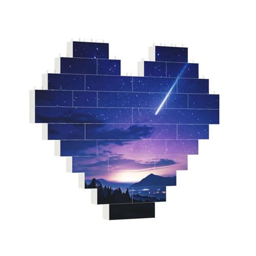 Baustein-Puzzle, Herz, Nachthimmel, Silhouette, Baustein-Puzzle, Puzzles für Erwachsene, personalisiertes Fotoblock-Puzzle, Heimdekoration, 3D-Stein-Puzzle für Damen und Herren von PAQOLSMCKR