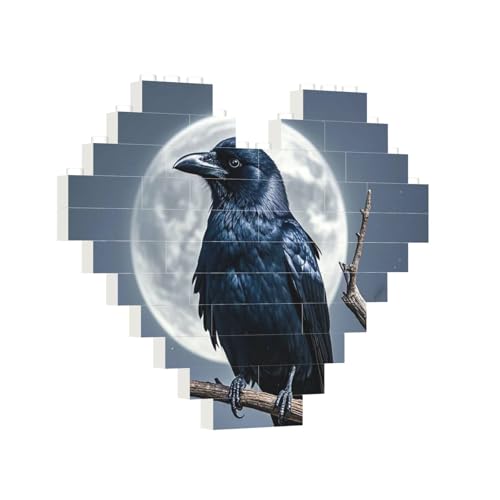 Baustein-Puzzle, Herz, Nachtkrähe, Baustein-Puzzle, Puzzles für Erwachsene, personalisiertes Fotoblock-Puzzle, Heimdekoration, 3D-Stein-Puzzle für Damen und Herren von PAQOLSMCKR