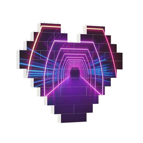 Baustein-Puzzle, Herz, Neonlichter, Tunnel, Baustein-Puzzle, Puzzles für Erwachsene, personalisiertes Fotoblock-Puzzle, Heimdekoration, 3D-Ziegel-Puzzle für Damen und Herren von PAQOLSMCKR