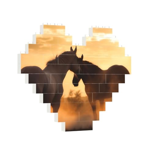 Baustein-Puzzle, Herz, Pferde verliebt, Baustein-Puzzle, Puzzles für Erwachsene, personalisiertes Fotoblock-Puzzle, Heimdekoration, 3D-Stein-Puzzle für Damen und Herren von PAQOLSMCKR