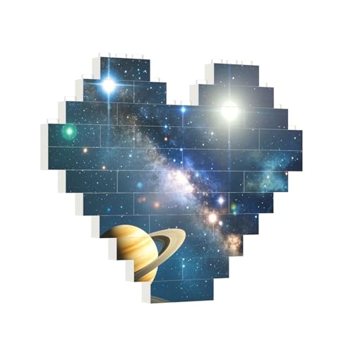 Baustein-Puzzle, Herz, Planeten, Sterne und Milchstraße, Galaxie, Baustein-Puzzle, Puzzles für Erwachsene, personalisiertes Fotoblock-Puzzle, Heimdekoration, 3D-Ziegel-Puzzle für Damen und Herren von PAQOLSMCKR