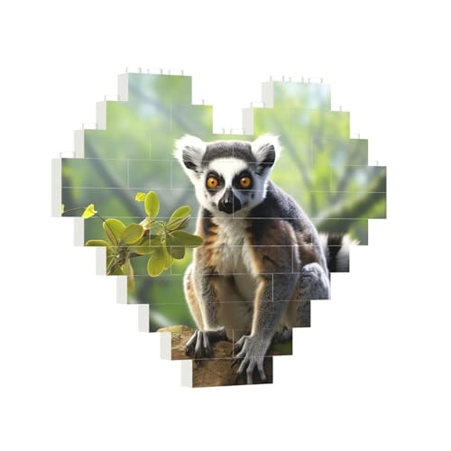 Baustein-Puzzle, Herz, Ringschwanz, Lemur, Baustein-Puzzle, Puzzles für Erwachsene, personalisiertes Fotoblock-Puzzle, Heimdekoration, 3D-Stein-Puzzle für Damen und Herren von PAQOLSMCKR