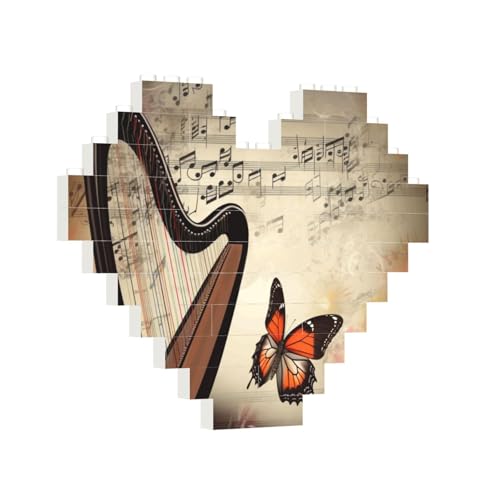 Baustein-Puzzle, Herz, Schmetterling, Harfe, Baustein-Puzzle, Puzzles für Erwachsene, personalisiertes Fotoblock-Puzzle, Heimdekoration, 3D-Ziegel-Puzzle für Damen und Herren von PAQOLSMCKR