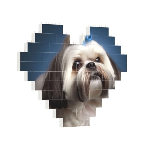 Baustein-Puzzle, Herz, Shih Tzu Hund, Baustein-Puzzle, Puzzles für Erwachsene, personalisiertes Fotoblock-Puzzle, Heimdekoration, 3D-Ziegel-Puzzle für Damen und Herren von PAQOLSMCKR