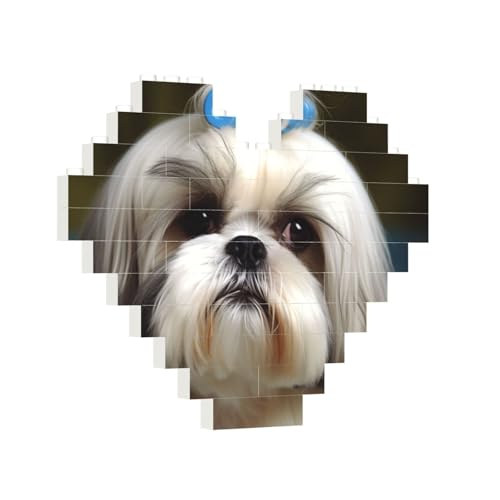 Baustein-Puzzle, Herz, Shih Tzu Hund, Baustein-Puzzle, Puzzles für Erwachsene, personalisiertes Fotoblock-Puzzle, Heimdekoration, 3D-Ziegel-Puzzle für Damen und Herren von PAQOLSMCKR