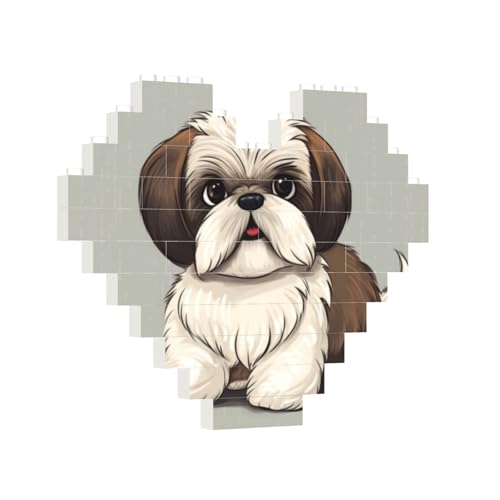 Baustein-Puzzle, Herz, Shih Tzu Hund, Baustein-Puzzle, Puzzles für Erwachsene, personalisiertes Fotoblock-Puzzle, Heimdekoration, 3D-Ziegel-Puzzle für Damen und Herren von PAQOLSMCKR